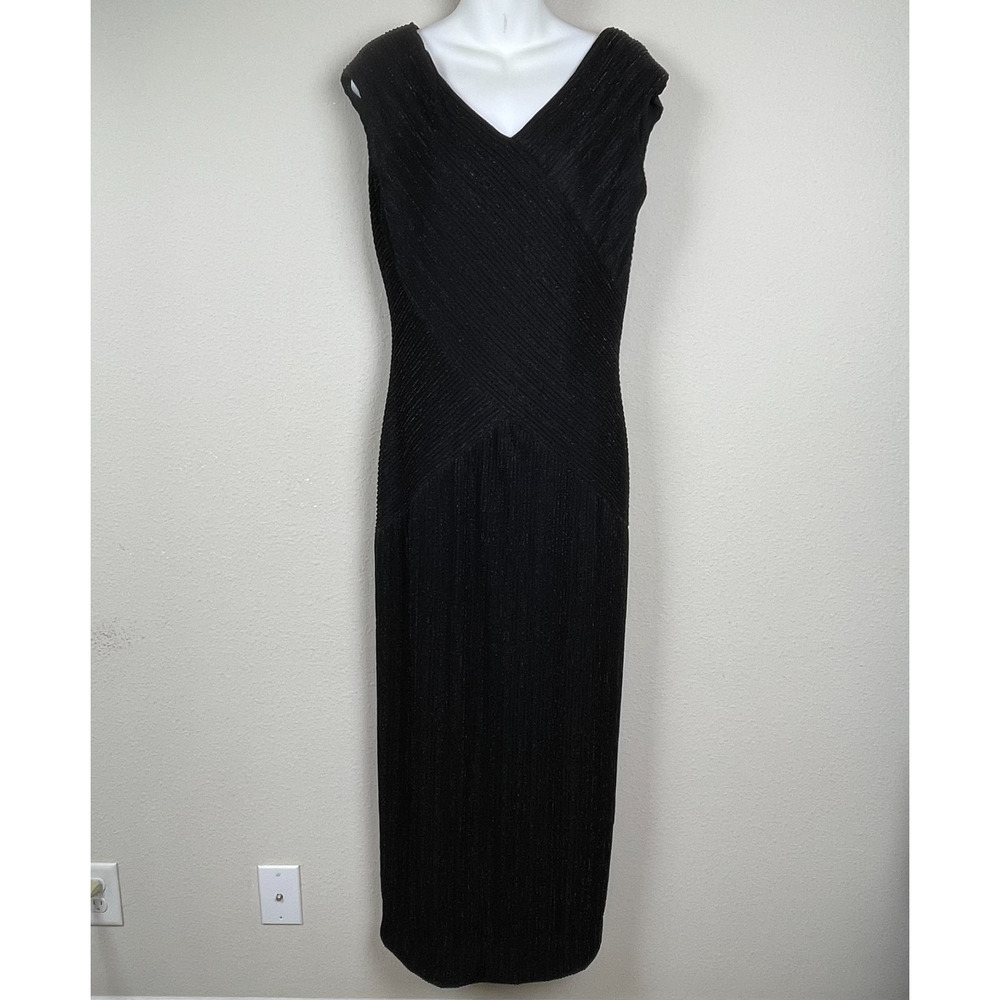 Alex Evenings Vintage Dress 14‎ Black Sparkle Ribbed Sleeveless Formal Gown